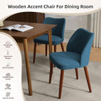 Dining Chair Set of 4, Linen Upholstered Dining Chair with Wood Legs, Wing Backrest, Wooden Kitchen Chair, Kitchen Chairs with Thick Cushions for Dining Room, Living Room, Blue