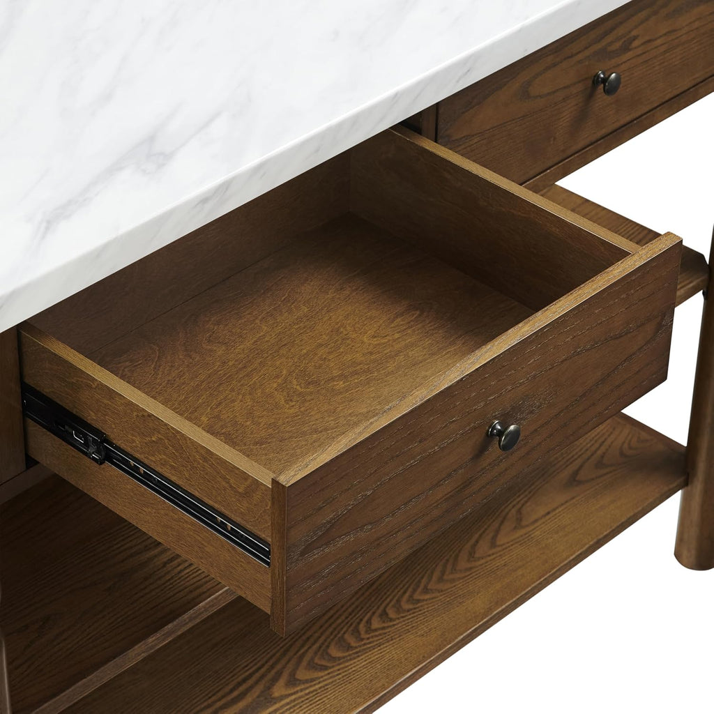 Crosley Furniture Roselyn Traditional Kitchen Island Breakfast Bar Table, Counter-Height Dining, Brown/White Marble