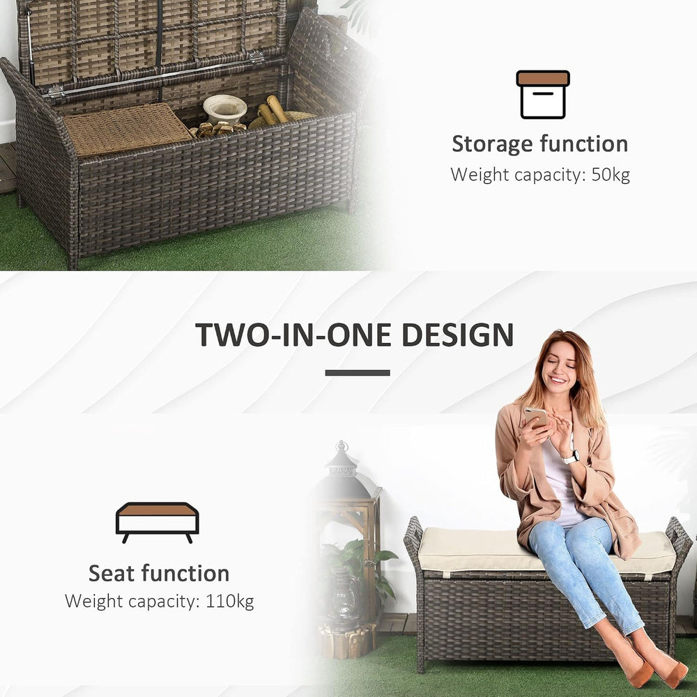 27 Gallon Patio Wicker Storage Bench, Outdoor PE Rattan Patio Furniture, 2 in...