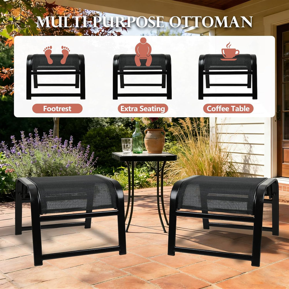 Assembled Patio Outdoor Ottoman 2 Set, Portable Footstools Textliene Metal Fo...