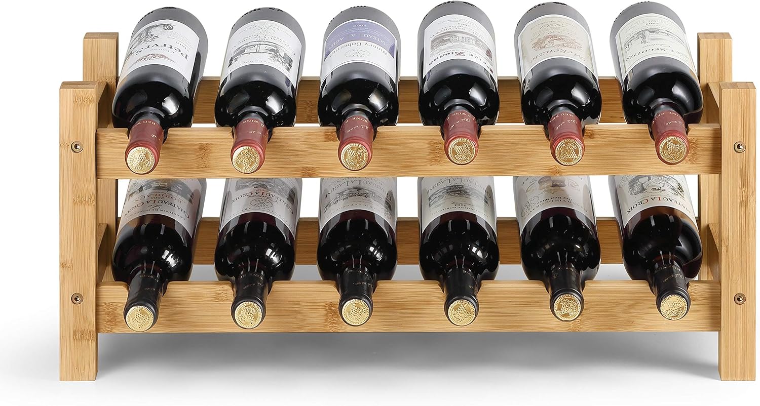 2 Tiers Bamboo Wine Rack Countertop Wine Display Stand Wine Storage Shelf Wine Bottle Holder