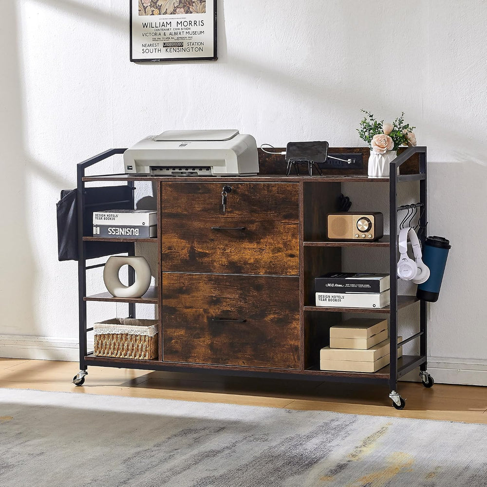 45" File Cabinet for Home Office, Mobile Office Storage Cabinet with Bui...