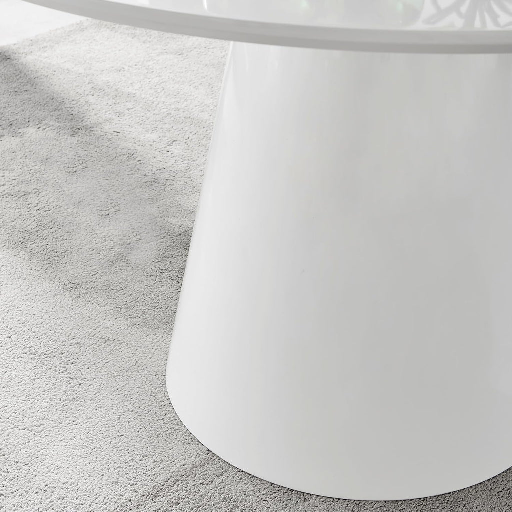 Furniturebox UK Palma White High Gloss Round Dining Table – Modern Pedestal Base – Contemporary 4–6 Seater Kitchen or Dining Room Table