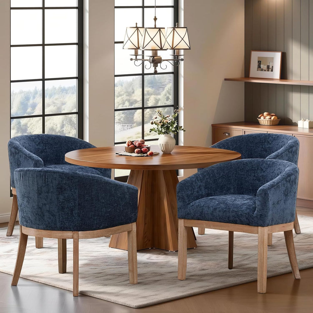 SoarFlash Modern Upholstered Barrel Dining Chair Set of 4, Natural Hardwood F...