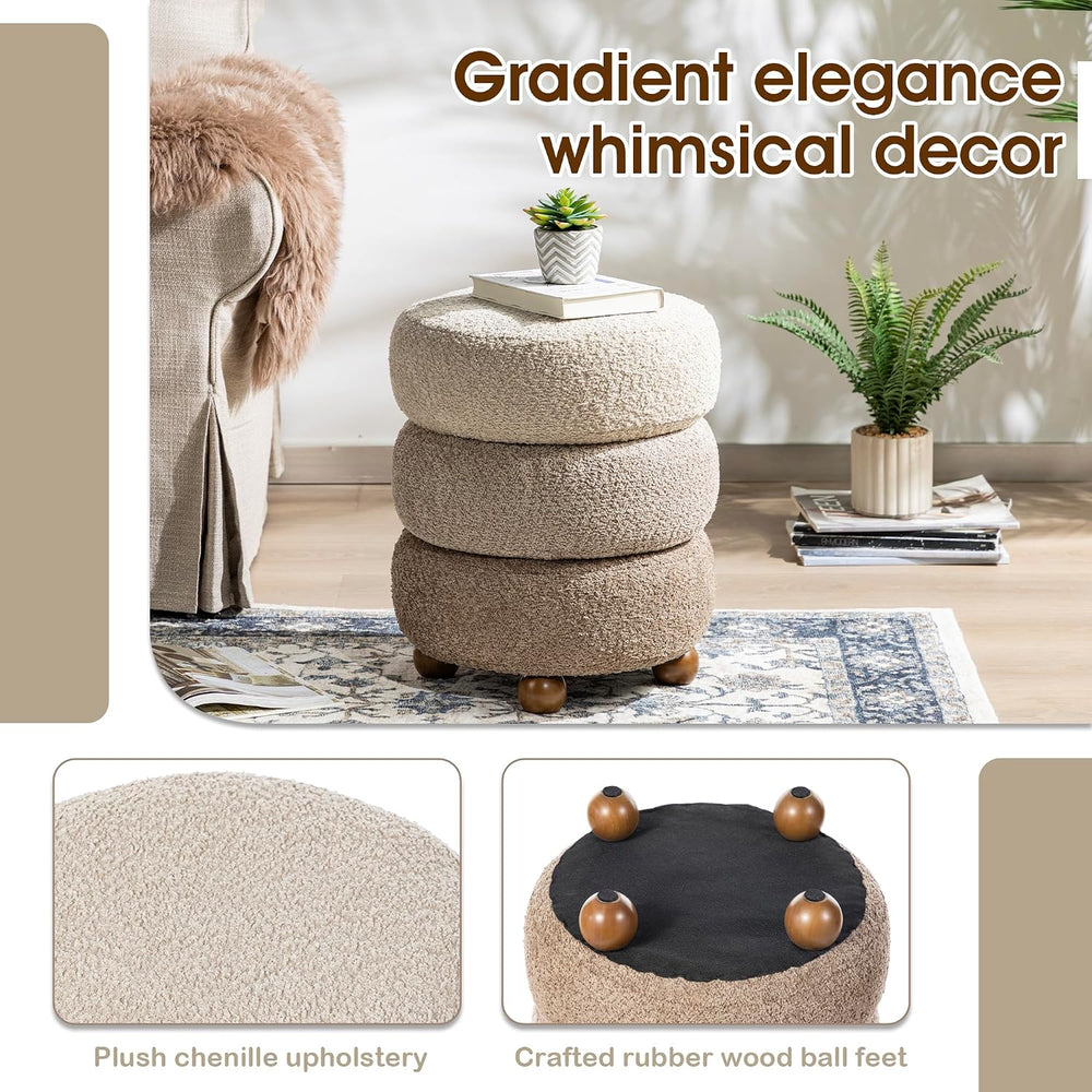 Glitzhome Round Ottoman with Storage, Small Foot Stool, Modern Accent Stool U...
