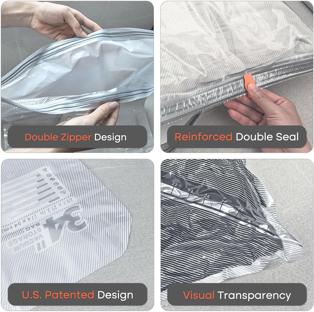 Vacuum Seal Bags for Clothing with Rechargeable Cordless Pump, 18 Pack Vacuum Storage Space Saver Bags, Compression Packing Seasonal Storage for Clothes Bedding Blanket Pillows Comforters