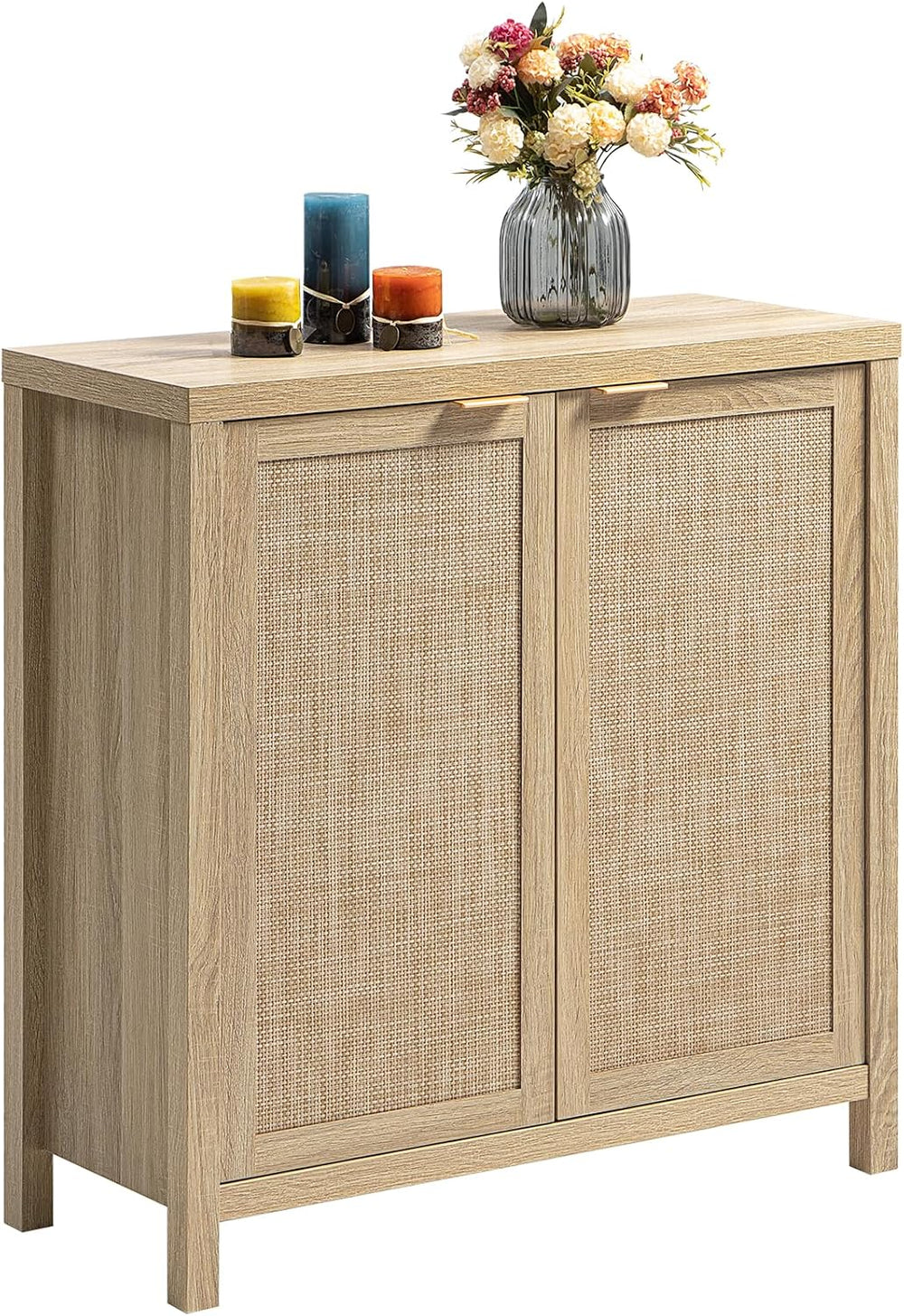 SICOTAS Sideboard Buffet Cabinet with Large Storage : Rattan Boho Credenza | ...
