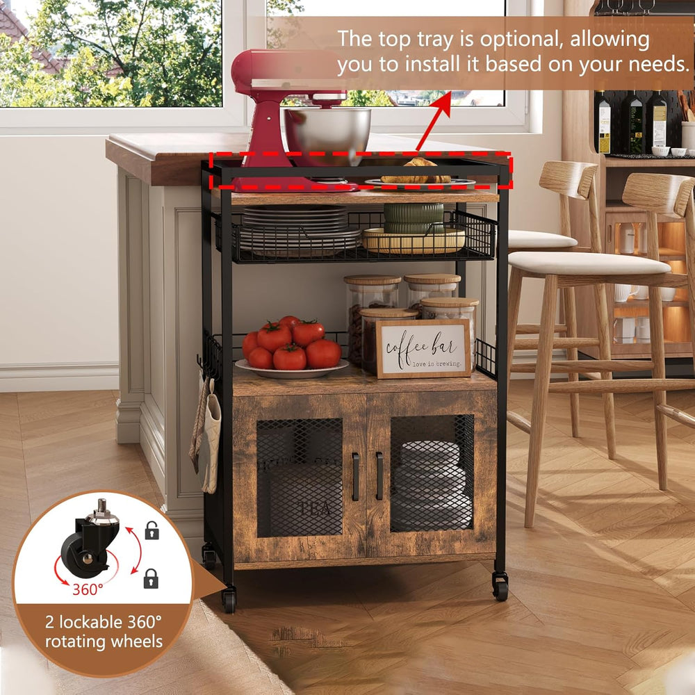 Hencawima Coffee Bar Cabinet, 3 Tier Coffee Station Table on Wheels, 35.9&quo...