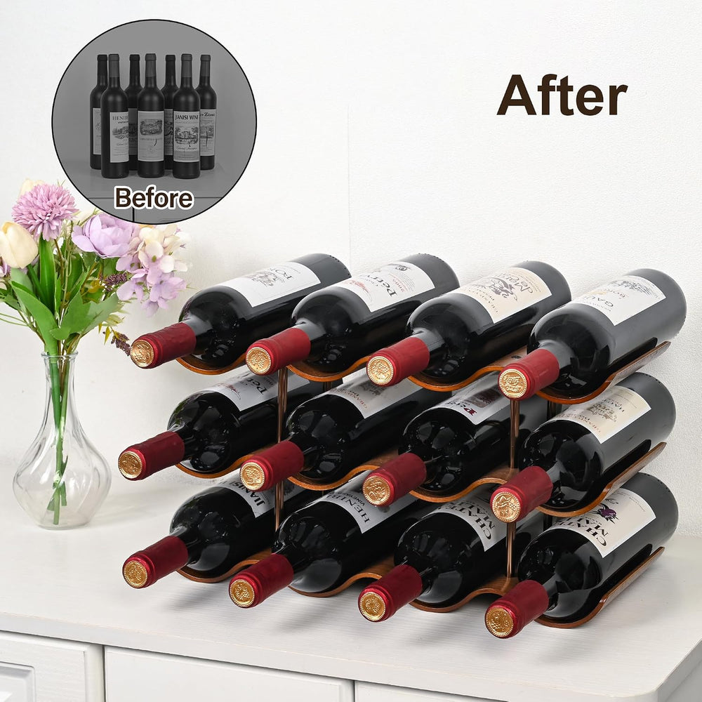 Countertop Wine Rack - 12 Bottle Freestanding Wine Bottle Holder Stand - 3 Ti...