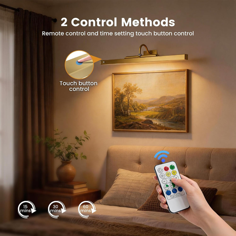 Rechargeable Motion Sensor Picture Light for Wall, 24 Inch, Brass, 1 Pack