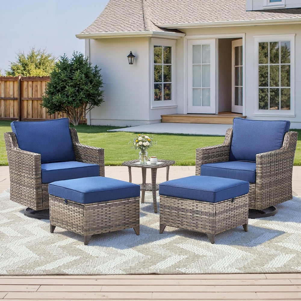 5 Pieces Outdoor Patio Furniture Set-All-Weather Wicker Patio Swivel Glider C...