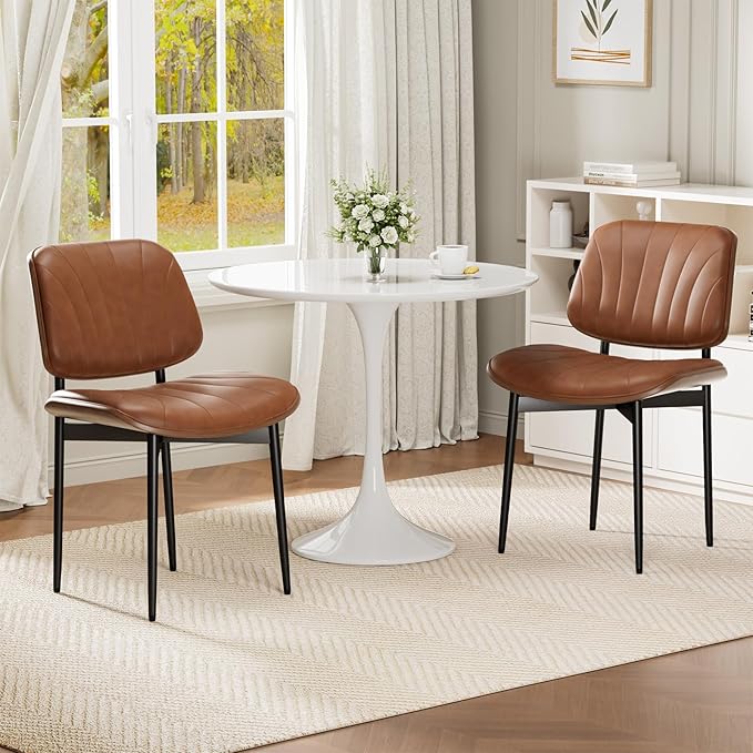 Dining Chairs Set of 4, Mid-Century Modern Upholstered PU Leather Chairs with...