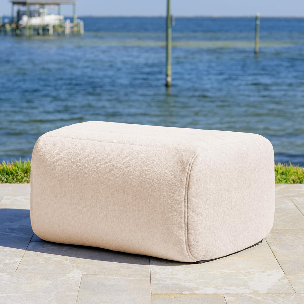 Big Joe Solvana Outdoor Ottoman, Performance Linen Weather-Resistant Fabric, ...