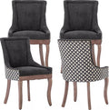 Dining Chairs Set of 4, Kitchen & Dining Room Chairs, Fabric Upholstered Dinning Chairs, Sillas De Comedor, Nailhead Trim, Wood Legs (Black, Pattern, 4 Pcs)