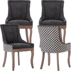 Dining Chairs Set of 4, Kitchen & Dining Room Chairs, Fabric Upholstered Dinning Chairs, Sillas De Comedor, Nailhead Trim, Wood Legs (Black, Pattern, 4 Pcs)