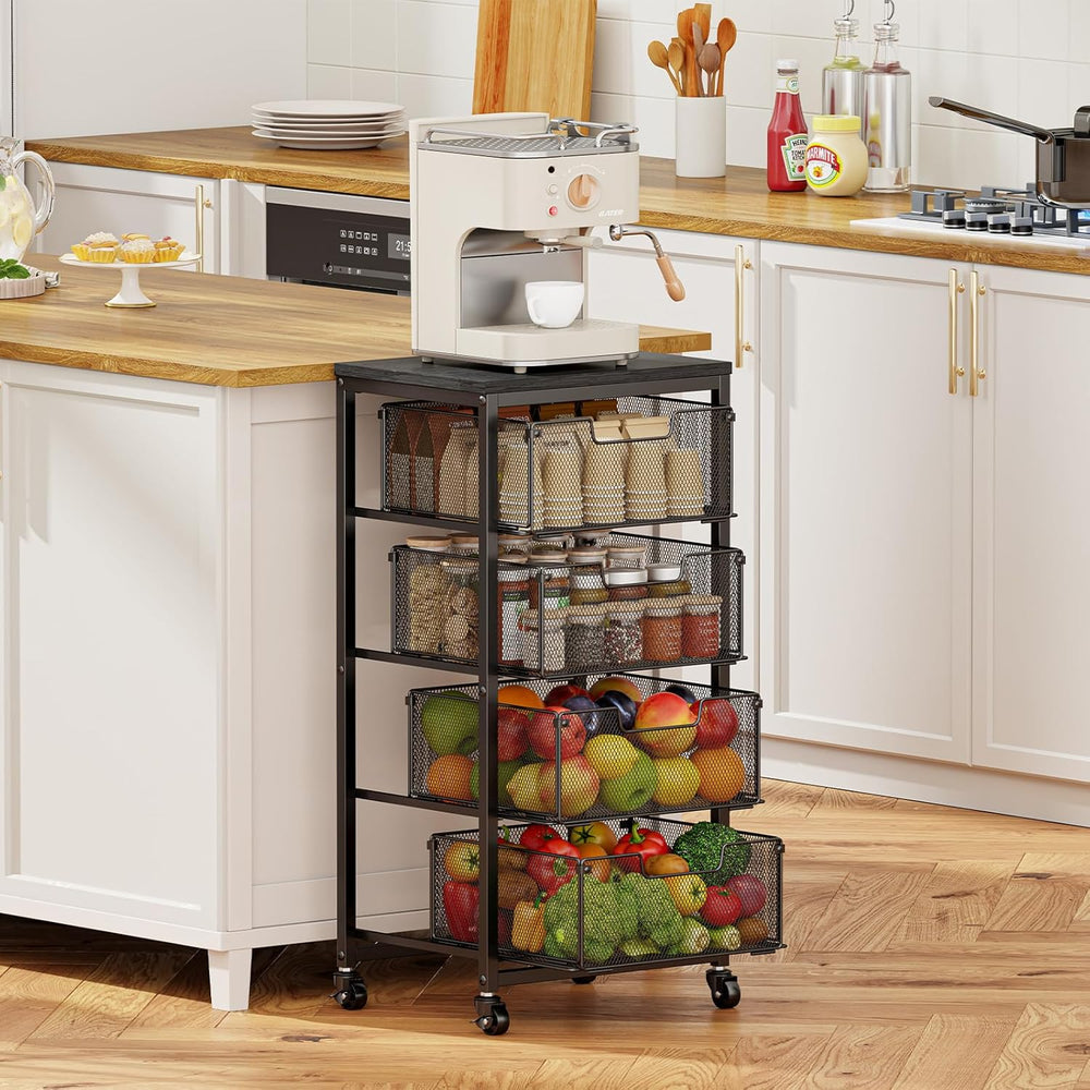4-Tier Fruit Vegetable Storage Cart - Kitchen Organizer and Storage Cart with...