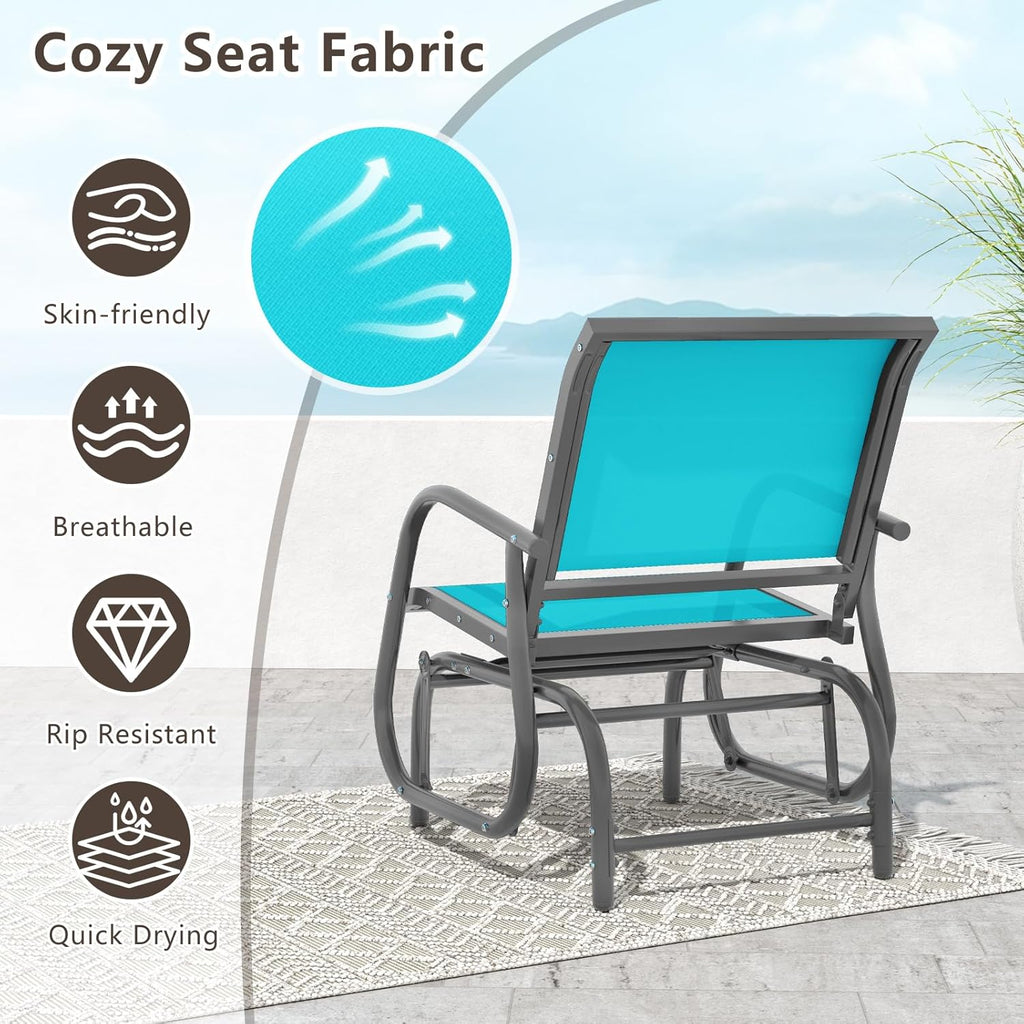 Giantex Swing Glider Chair W/Study Metal Frame Comfortable Patio Chair Love-Seat for Garden, Porch, Backyard, Poolside, Lawn Outdoor Rocking Chair (2, Turquoise)