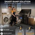 KANIS Black Line Professional Dog Washing Station - 304 Stainless Steel Pet Wash Sink & Grooming Bathtub w/Shower, Floor Grates and Storage for Large, Medium & Small Pets (40", 1 Drawer - Left Ramp)