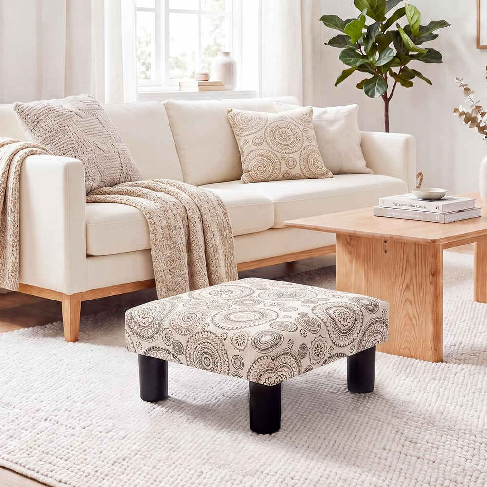 Joveco Small Foot Rest Stool Ottoman, Square Upholstered Fabric Footstool for...