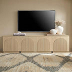 Yechen Fluted TV Stand with Arched Reeded Design Doors, Modern Entertainment Center with Storage for Up to 98", TV Media Console, TV Cabinet for Living Room, Bedroom/Natural Oak(2 PCS)