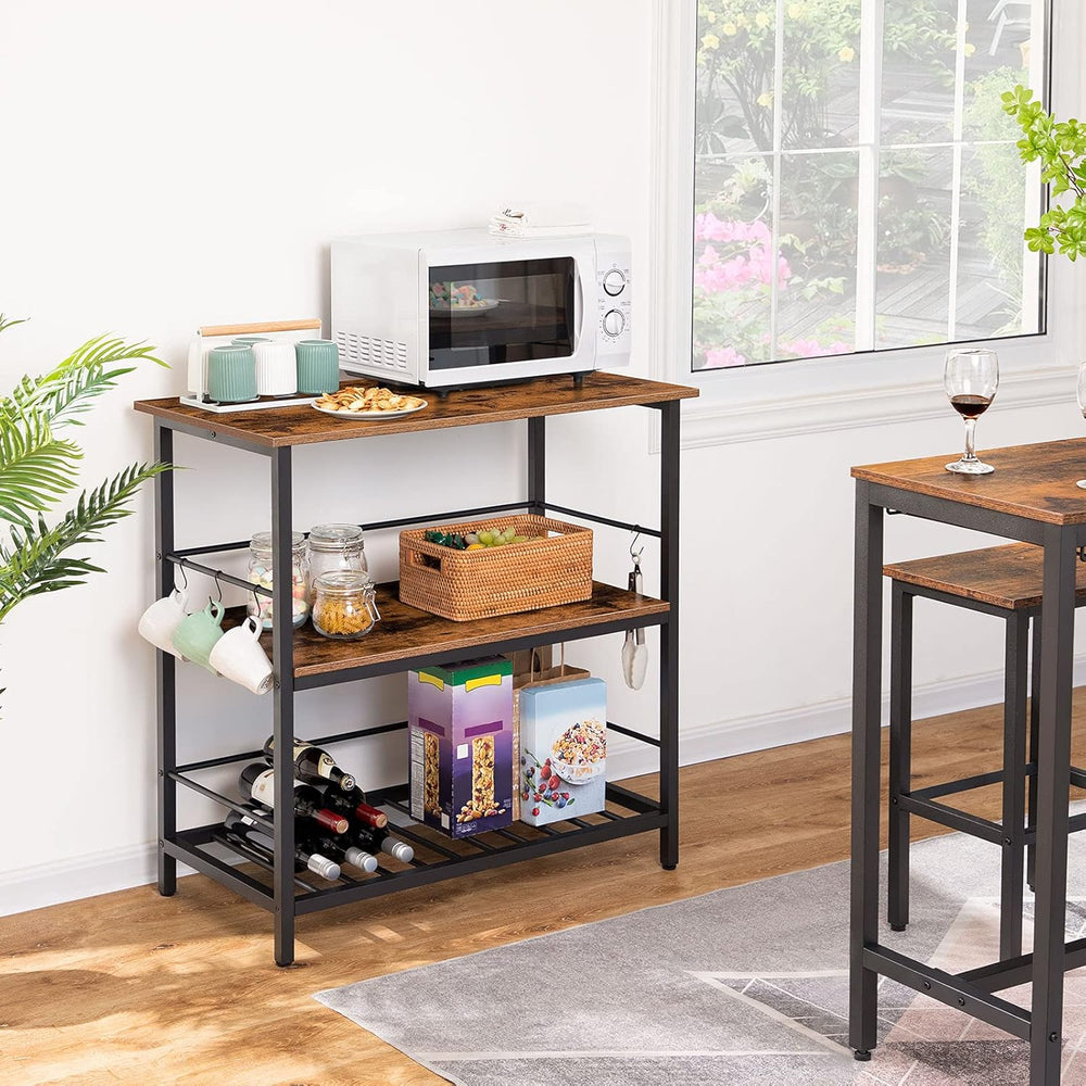 HOOBRO Kitchen Island with Wine Rack, Industrial Island Counter with Hooks an...
