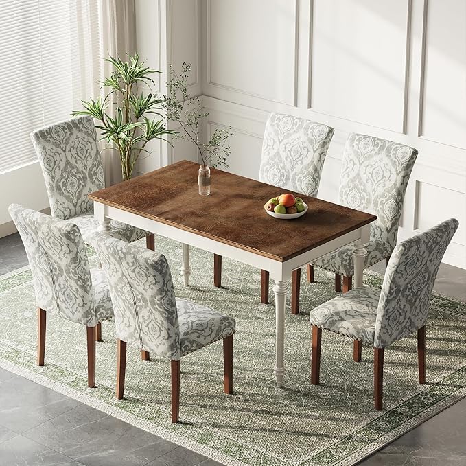 Stylish Dining Chairs Set of 6, Upholstered Parsons Dining Room Chair with Nailhead Trim, Kitchen Room Chair with Thick Cushions and Wood Legs, Nailhead Trim, SKY2050A-01