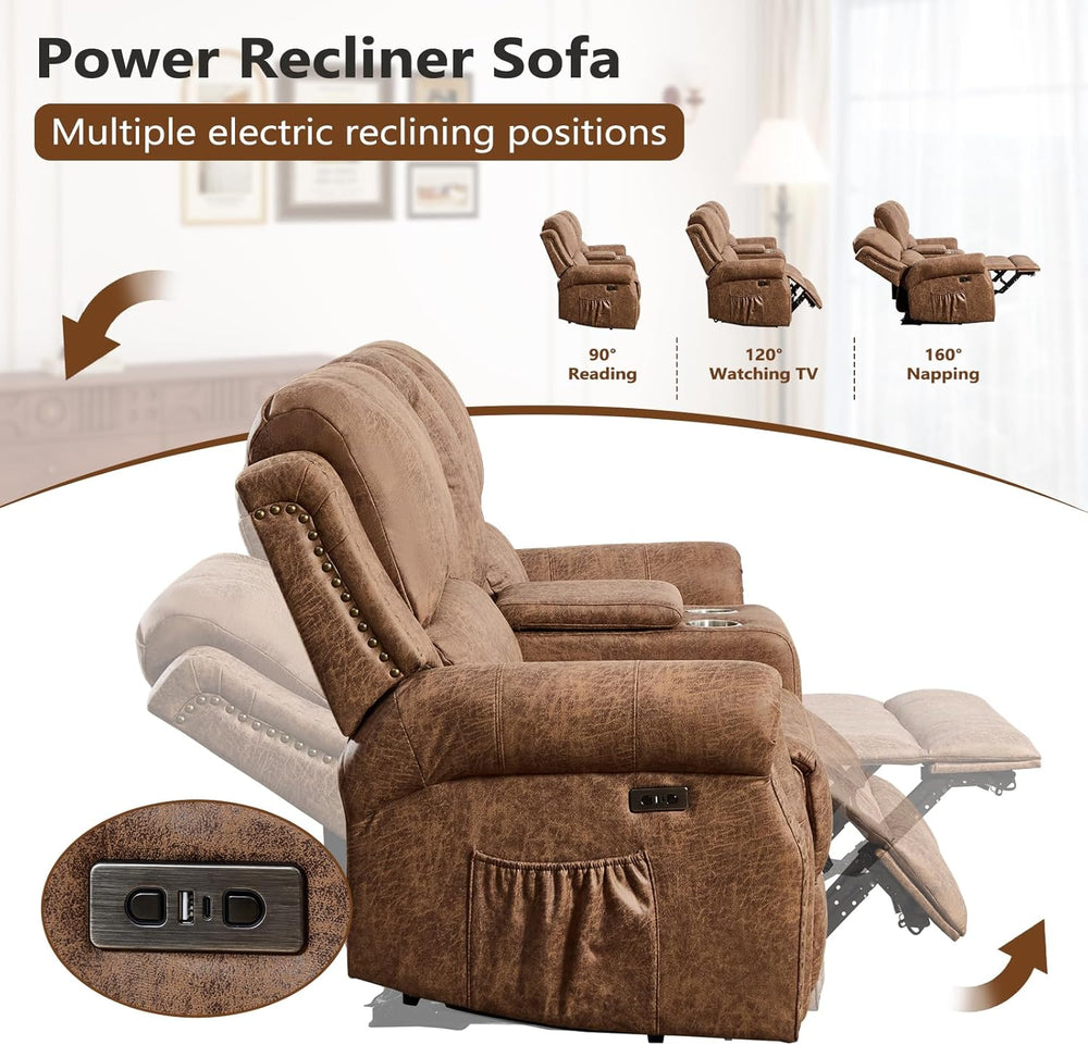 HAOMARKETS 3-Piece Power Reclining Sofa Set with Rivets, Included Electric Ma...