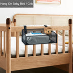 Bedside Caddy Hanging Storage Basket Beside Shelf Metal Organizer for Collage Dorm Bunk Bed,Hospital Bed,Baby Bed - Bedroom Essentials for Magazine,Remote Control,Phone,Drinks (Black)