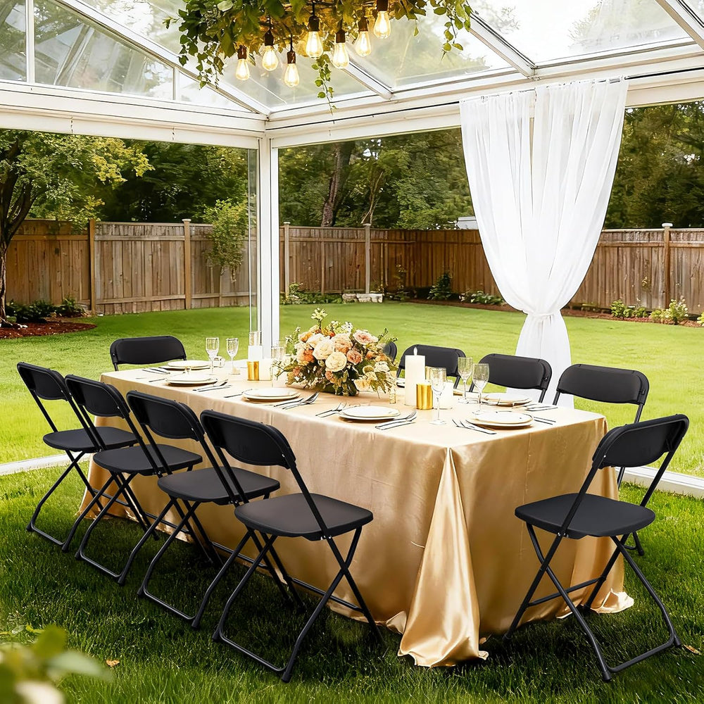 4 Pack Black Plastic Folding Chairs, Outdoor Portable Folding Chair with Stee...