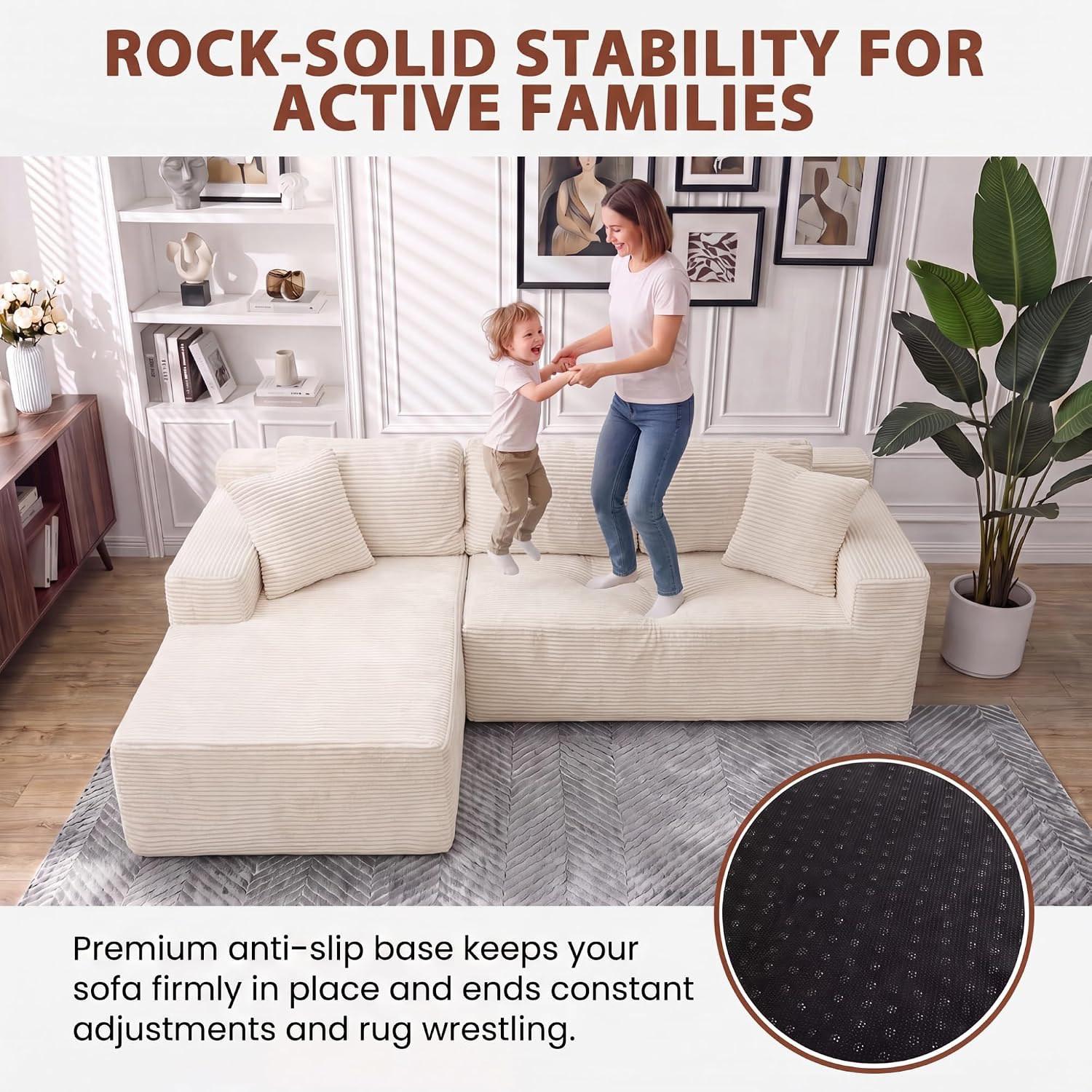 Homall 110" Boneless Sectional Couch, Modular Sectional Sofa L-Shape Couch with Deep Seat, Cloud Comfy Boneless Couch for Living Room, No Assembly Required (Corduroy, Beige)