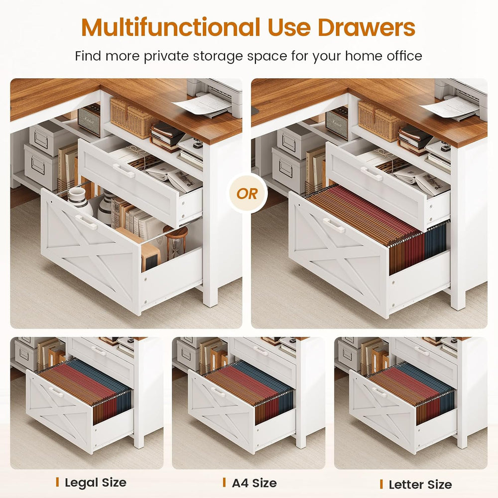 SEDETA Farmhouse L Shaped Desk, 55" Home Office Desk with Drawers and St...