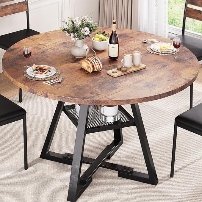 Round Dining Table for 4,Kitchen Dining Room Circle Dinner Pedestal Table,Spa...