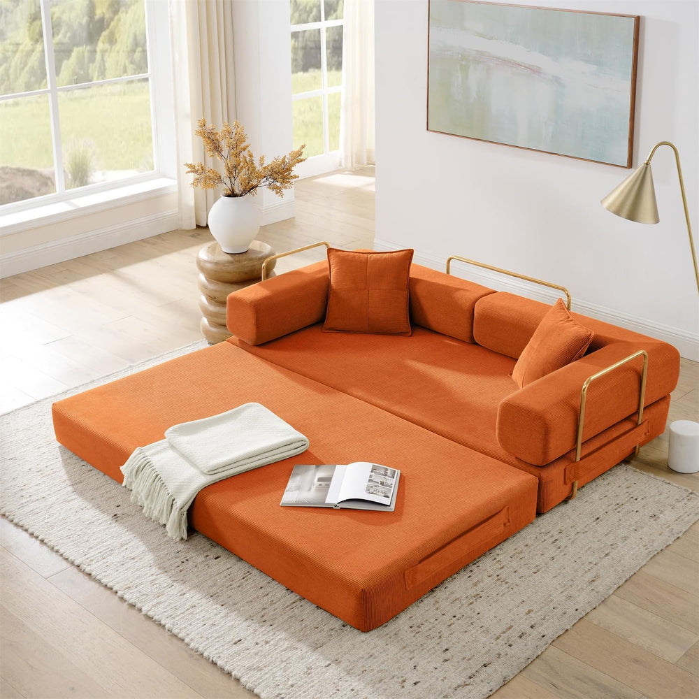 4-in-1 Folding Convertible Sofa Bed, 78 Inch Couch with Fixed-Shape Frame, Co...