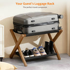 Heybly Luggage Rack, Folding Suitcase Stand with Storage Shelf, Luggage Holder with 5 Nylon Straps for Guest Room Bedroom Hotel, Walnut, HLR010WB1