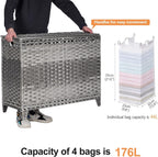 Laundry Hamper with 4 Removable Liner Bags; 176L Handwoven Rattan Laundry Basket with Lid & Heightened Feet; Clothes Hamper with Side Handles(Gray)