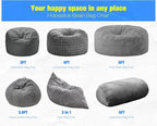 Hobestluk 5FT Bean Bag Chair Large Beanbag Lounger with Removable Cover Adult Bean Bag Chair with Portable Handle Desgin for Living Room Bedroom (Grey, 5FT)