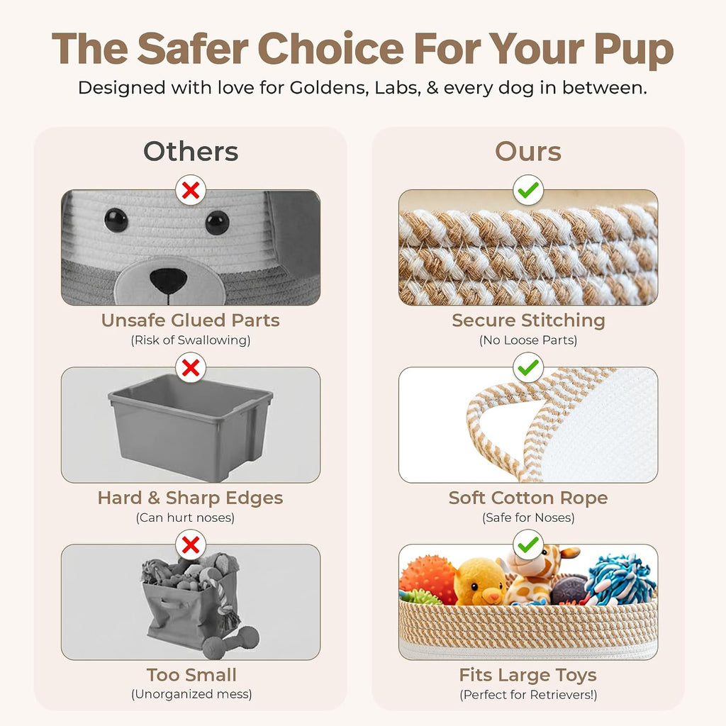 Golden Retriever and Lab Dog Toy Basket, Cotton Rope Storage Bin, 15x11 in | Pet Toy Storage, Blanket and Leash Organizer, Soft Felt Puppy Patch, Dog Mom Gift, Living Room and Crate Side Bin, Spot Clean