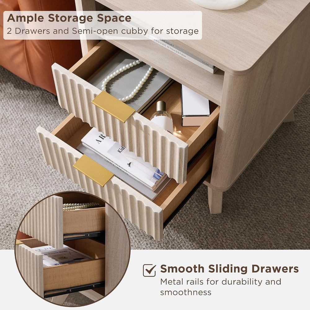 T4TREAM 18" Fluted Nightstand with 2 Drawers Set of 2, White Alder | Cha...