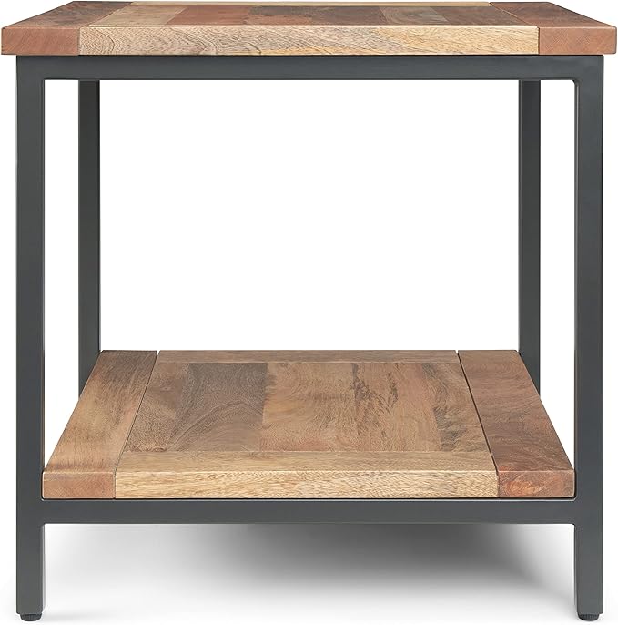SIMPLIHOME Skyler SOLID MANGO WOOD and Metal 22 inch Wide Square Industrial E...