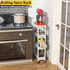 Utility Slim Storage Cart, 4 Tier Small Rolling Kitchen Laundry Room Cart with Wood Top, Metal Narrow Bathroom Storage Cabinet Mobile Shelf Unit Organizer Trolley with Handle for Narrow Space