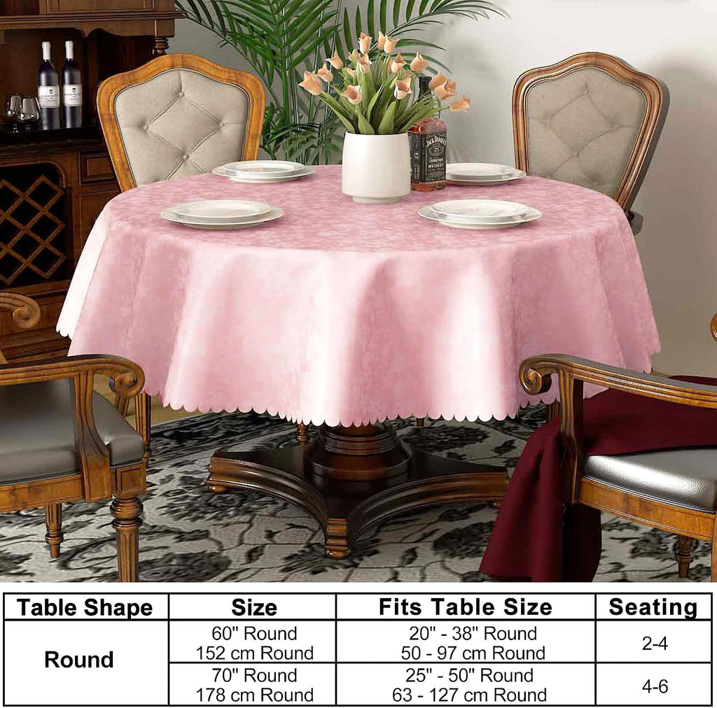 Smiry Round Waterproof Heavy Duty Vinyl Tablecloths, 60 x 60 Inch | Wipeable Washable Floral Embossed Table Cover for Kitchen and Dining Room, Indoor & Outdoor Use, Pink