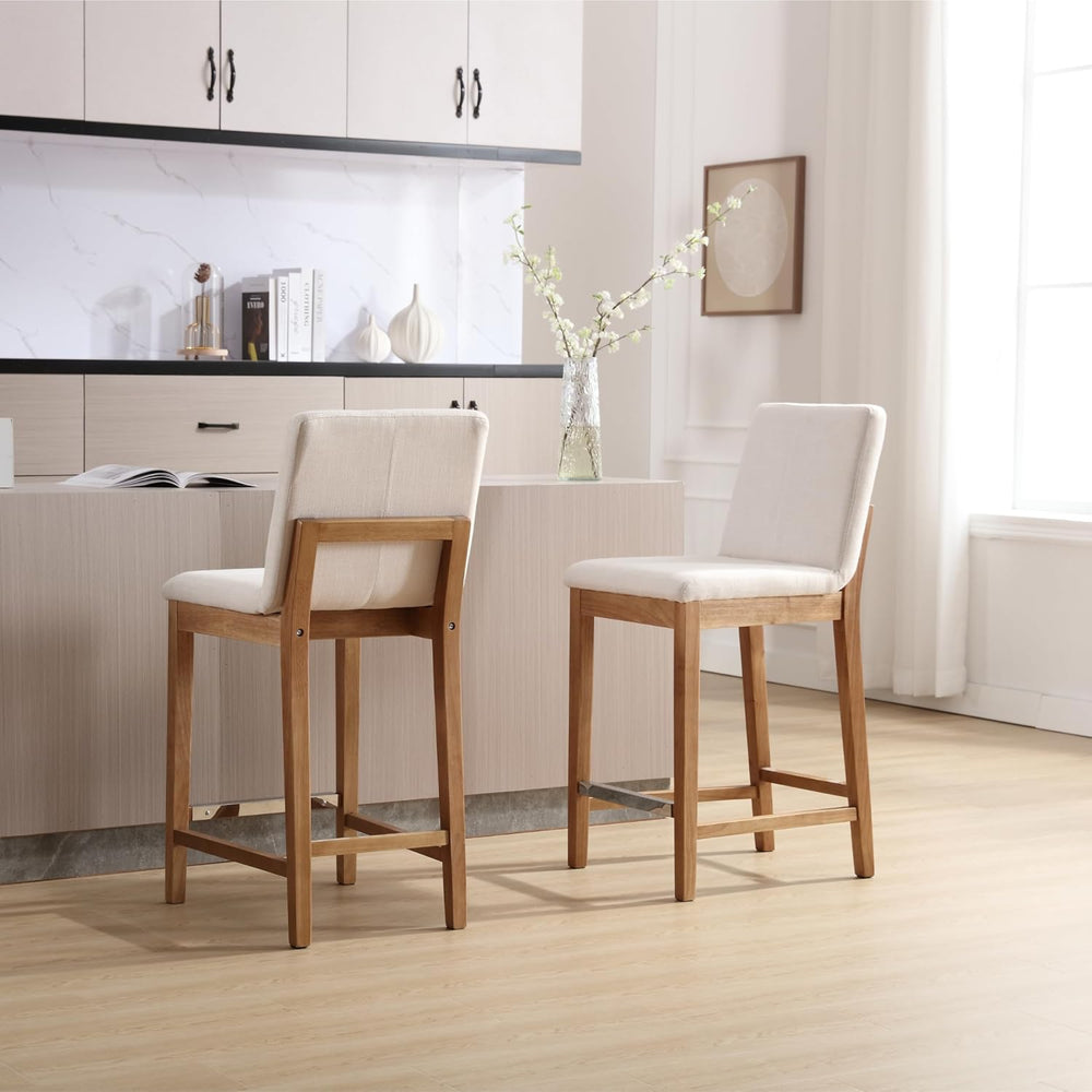 Kmax 30 Inch Bar Stools Set of 2 with Back Support, Linen, Cream | Farmhouse,...