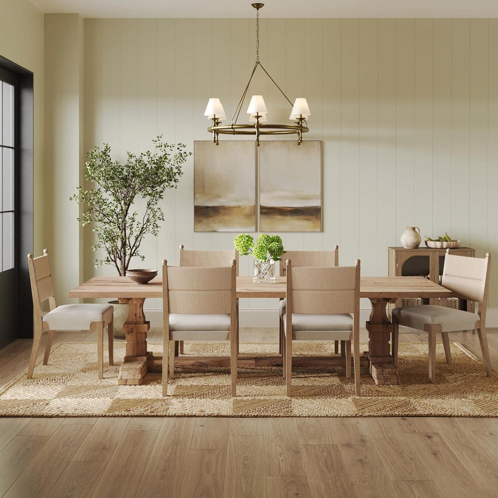 Nathan James Cove Boho Solid Wood Dining Chair with Woven Seagrass Back and U...