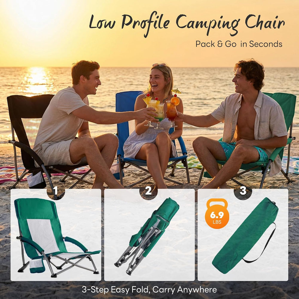 NEWBULIG Low Beach Chair – Folding Camping Chair for Adults, Low Profile Lawn...