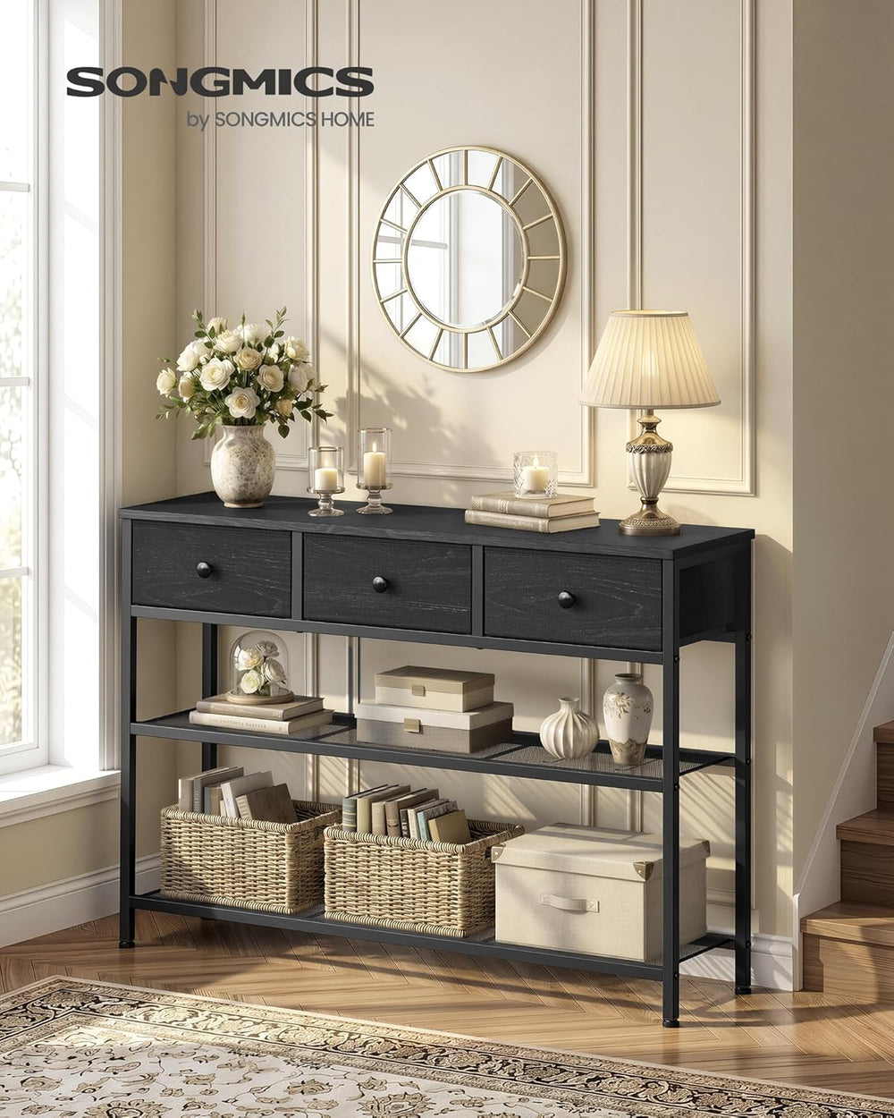 SONGMICS Console Table, Narrow Sofa Table with 2 Mesh Shelves for Entryway, L...