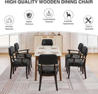 PU Leather Dining Chairs with Arms Set of 6, Upholstered Dining Room Chairs with Hardwood Legs & Open Curved Backrest,Modern Accent Kitchen Chairs 350 LBS Capacity, Black