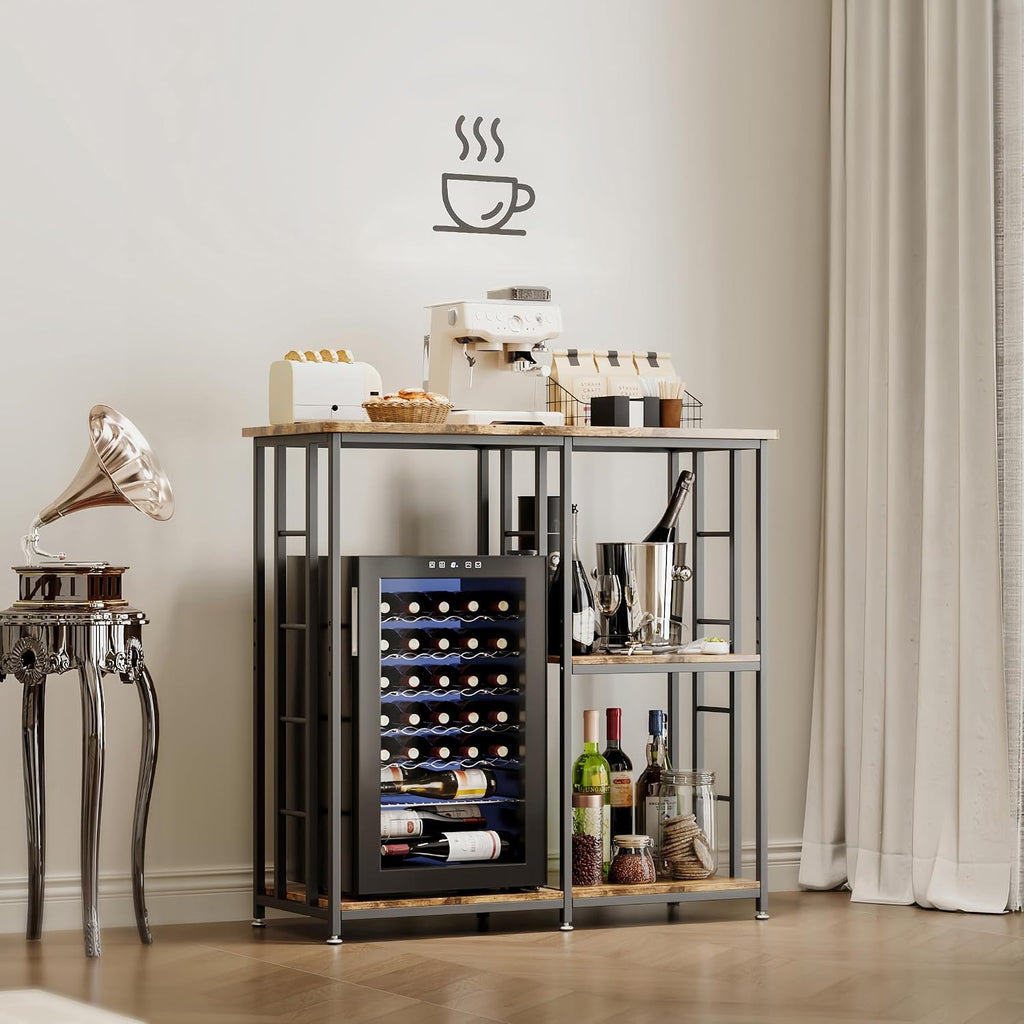 COCOLUCKY Mini Fridge Stand with Storage — 4-Tier Cabinet for Dorm, Kitchen & Office | Fits Under 19.7” Width Fridge,Coffee Bar, Microwave Stand & Bakers Rack Combo(Vintage Brown)