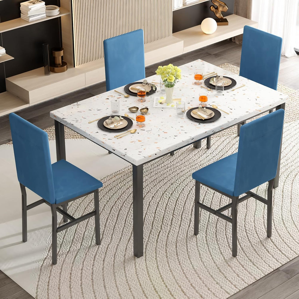 AWQM Dining Table Set for 4, Modern Faux Marble Dining Table Set with 4 Uphol...
