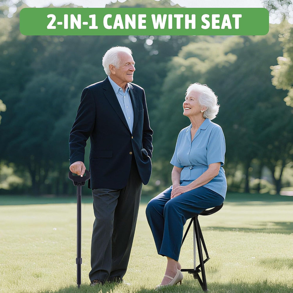 ALEVMOOM Walking Cane with Seat Folding Lightweight, 2-in-1 Cane Stool for Ad...
