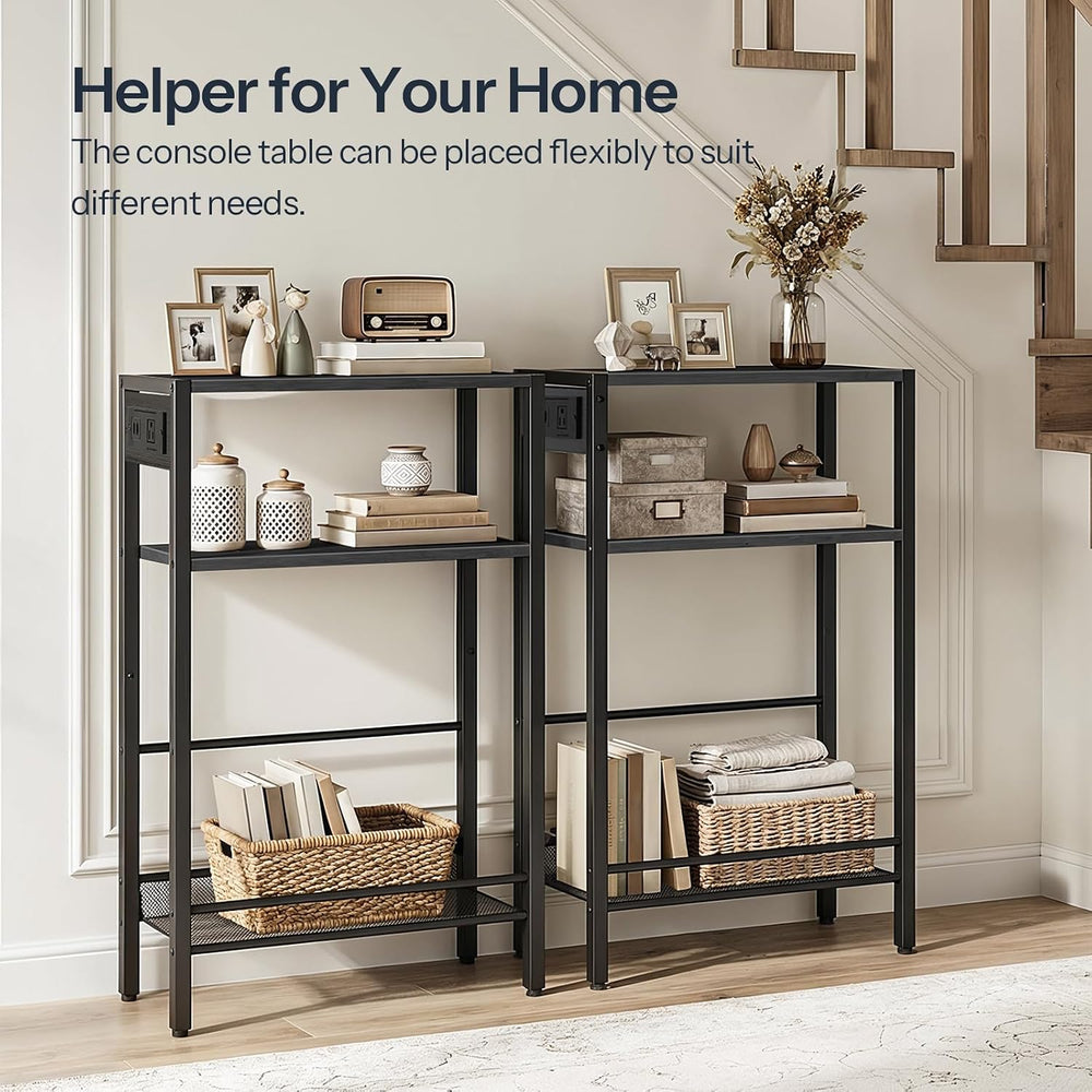 HOOBRO 15.7" Narrow Console Table with Charging Station, 3 Tier Entryway...